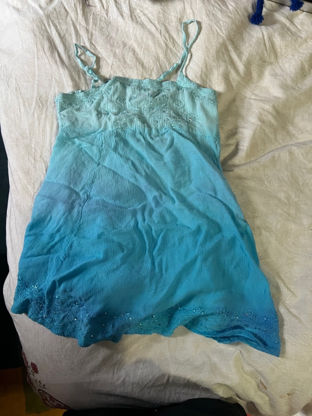 India Boutique Aqua to Turquoise Ruffled Summer Top